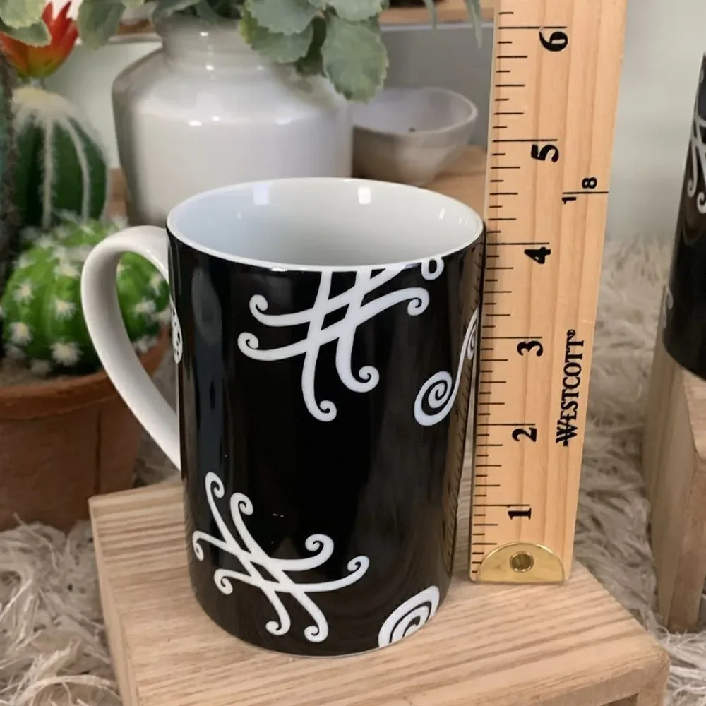 Vintage Pottery Barn Fez Pattern Black and‎ White Swirl Coffee Cups Set Of 6